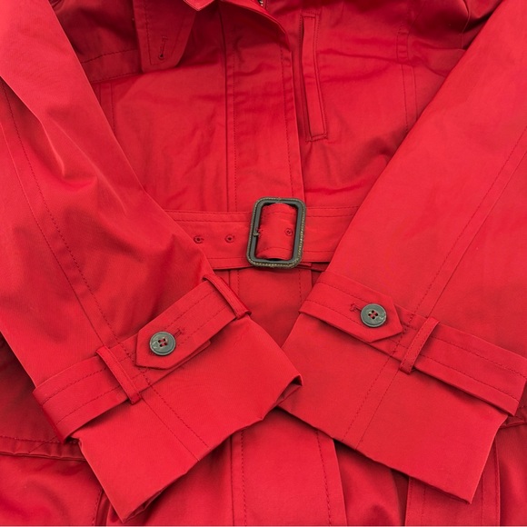 Cole Haan Jacket Coat Women's X-Large Red Rain Belted Hooded Flannel Lined - Picture 4 of 8